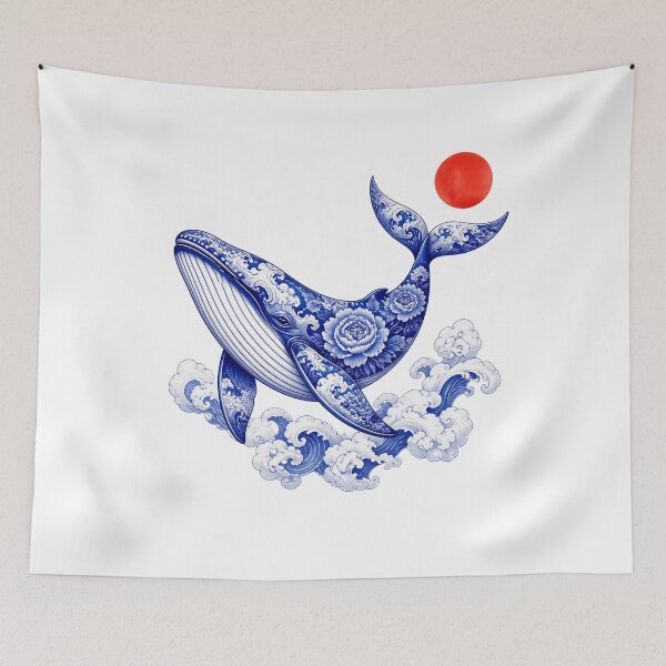 Item preview, Blue Porcelain Whale in Floral Ocean Waves designed and sold by Fenay Designs.