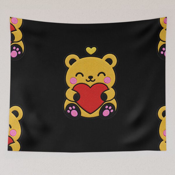 Item preview, Cute Bear Hugging Red Heart Kawaii Embroidery Patch designed and sold by ColorSplash123.