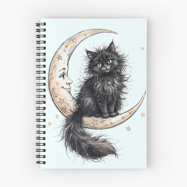 Item preview, Fluffy Black Cat Sitting on Smiling Crescent Moon Celestial Art designed and sold by BreezifyDesignStudio.