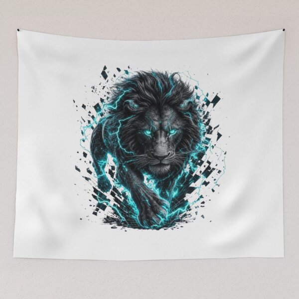 Item preview, Electric Blue Lightning Lion Graphic Illustration designed and sold by @VIRAT DESIGNER@.