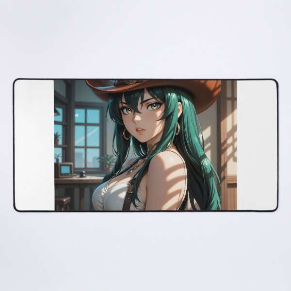 Item preview, Emerald-Haired Anime Cowgirl Western Saloon Portrait designed and sold by Killington.
