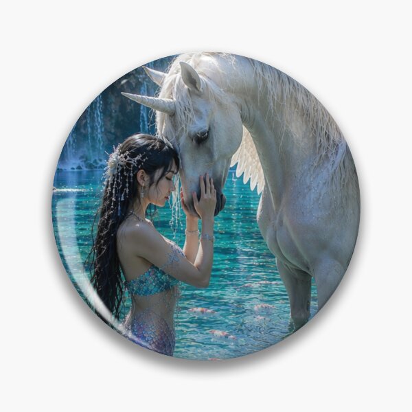 Item preview, Mermaid and White Winged Unicorn – Enchanted Fantasy Waterfall Kingdom designed and sold by Bhaskar Digital Art.