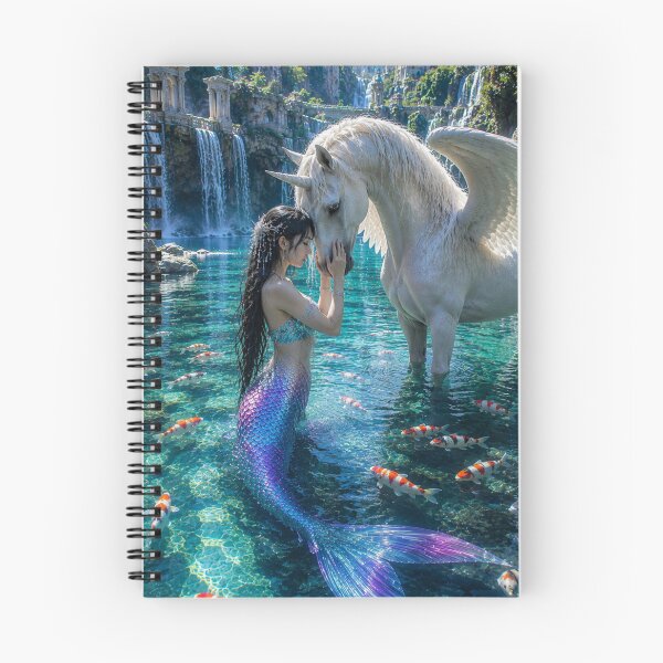 Item preview, Mermaid and White Winged Unicorn – Enchanted Fantasy Waterfall Kingdom designed and sold by Bhaskar Digital Art.