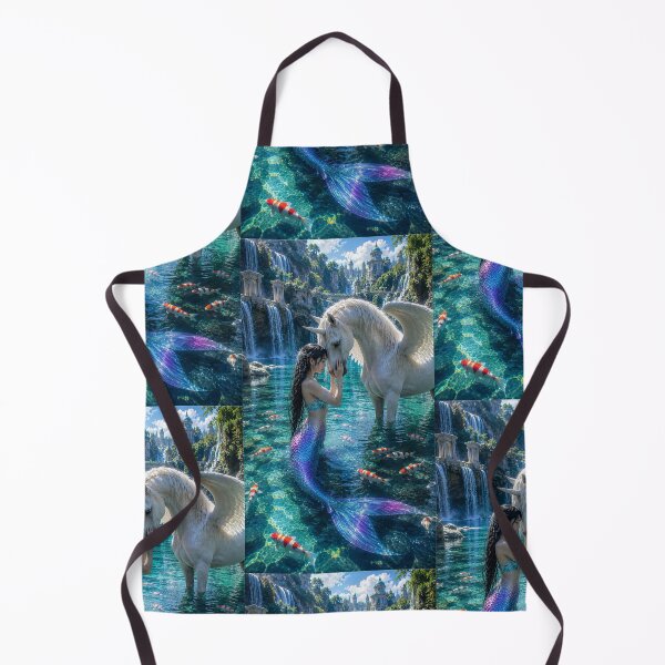 Item preview, Mermaid and White Winged Unicorn – Enchanted Fantasy Waterfall Kingdom designed and sold by Bhaskar Digital Art.