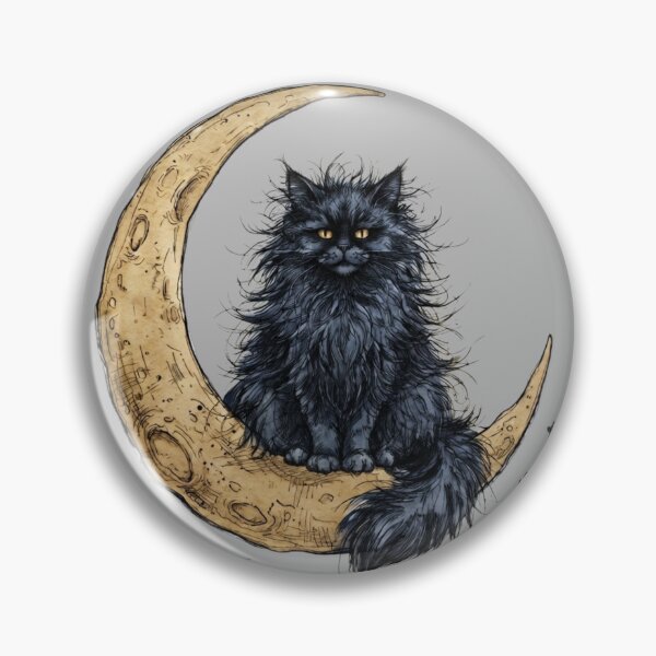Item preview, Fluffy Black Cat on Rustic Crescent Moon Autumn Fall Art designed and sold by BreezifyDesignStudio.