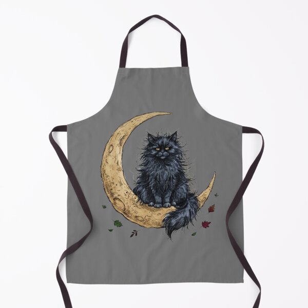 Item preview, Fluffy Black Cat on Rustic Crescent Moon Autumn Fall Art designed and sold by BreezifyDesignStudio.
