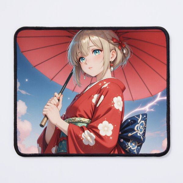 Item preview, Red Kimono Anime Girl with Japanese Parasol Celestial Sakura Art designed and sold by Killington.