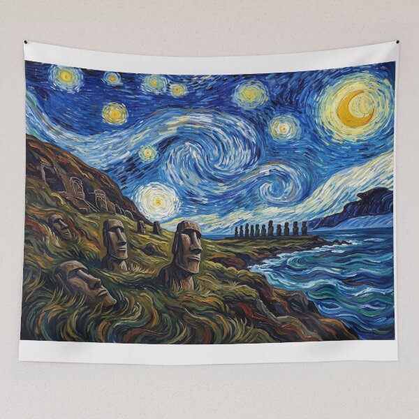 Item preview, Easter Island Moai Starry Night Historical Landscape designed and sold by Bad-Decisions-Designs.