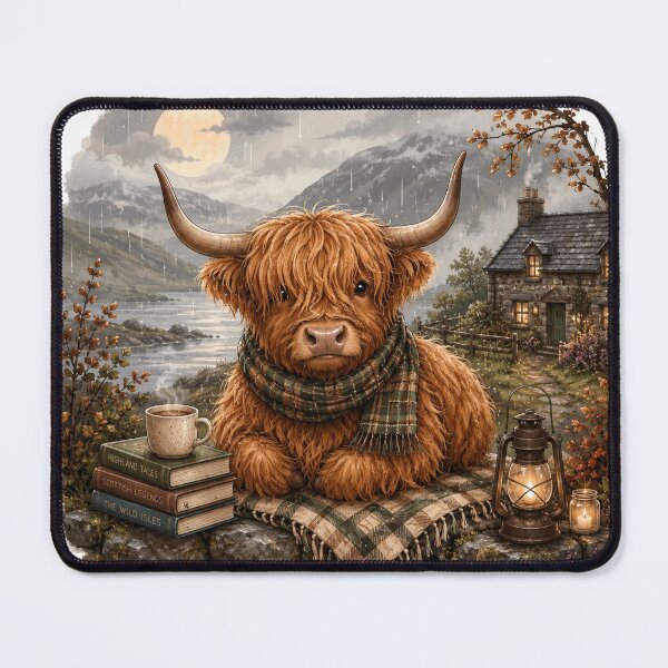 Item preview, Cozy Highland Cow in the Rainy Scottish Highlands designed and sold by PixelChaptersByKira.