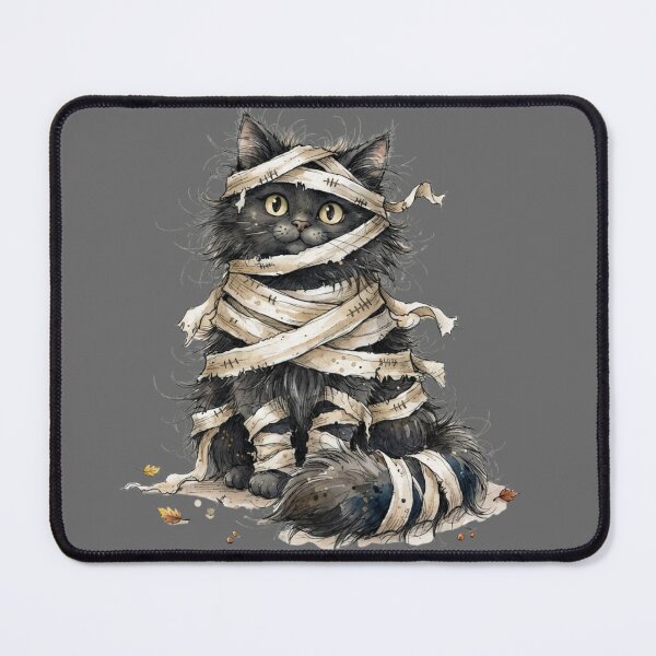 Item preview, Cute Fluffy Black Cat Wrapped as Mummy Halloween Watercolor designed and sold by BreezifyDesignStudio.