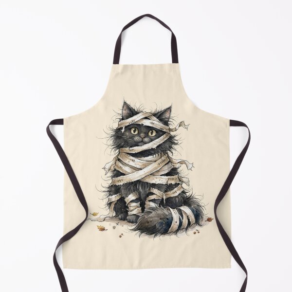 Item preview, Cute Fluffy Black Cat Wrapped as Mummy Halloween Watercolor designed and sold by BreezifyDesignStudio.