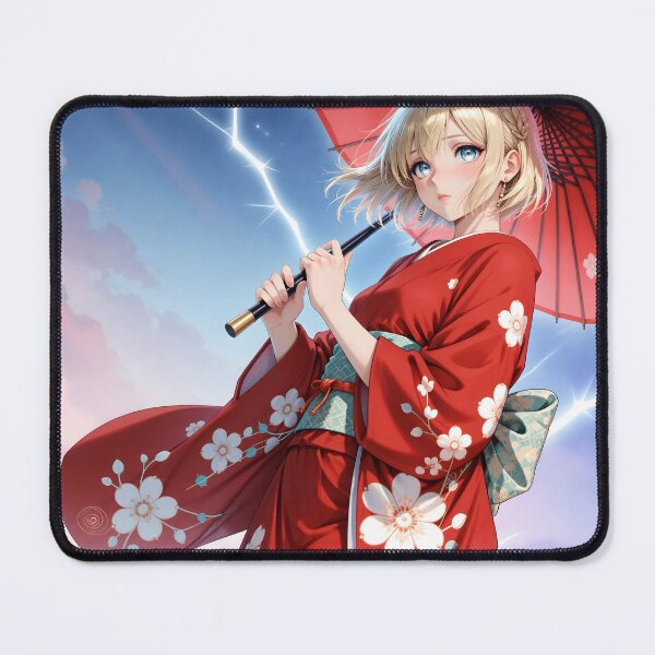 Item preview, Red Sakura Kimono Anime Girl with Japanese Parasol Celestial Storm designed and sold by Killington.