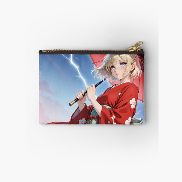 Item preview, Red Sakura Kimono Anime Girl with Japanese Parasol Celestial Storm designed and sold by Killington.