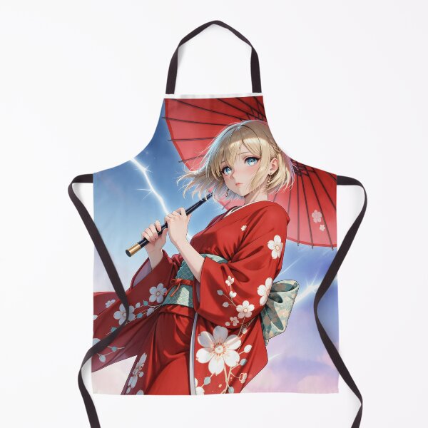 Item preview, Red Sakura Kimono Anime Girl with Japanese Parasol Celestial Storm designed and sold by Killington.