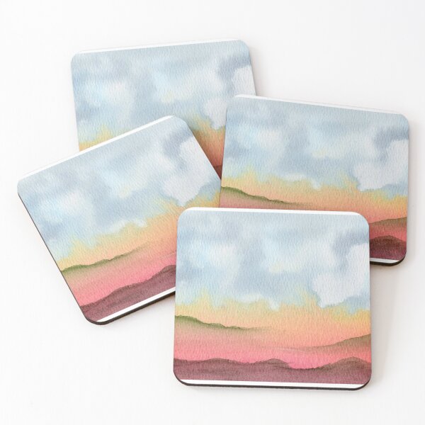 Item preview, The Day Begins Below, Pink Mountain Watercolour Landscape designed and sold by ArithraStudio.