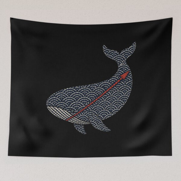 Item preview, Sashiko Wave Whale with Crimson Harpoon designed and sold by Fenay Designs.