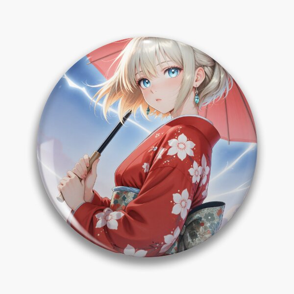 Item preview, Red Sakura Kimono Anime Girl with Parasol Lightning Sky Fantasy designed and sold by Killington.