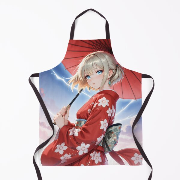 Item preview, Red Sakura Kimono Anime Girl with Parasol Lightning Sky Fantasy designed and sold by Killington.