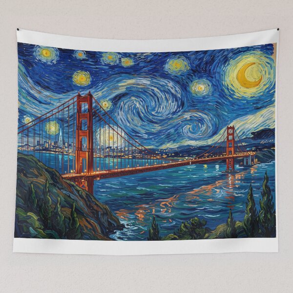 Item preview, Golden Gate Bridge Starry Night Historical Landscape designed and sold by Bad-Decisions-Designs.