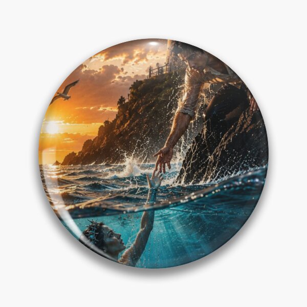 Item preview, Mermaid Rescue at Sunset – Epic Lighthouse Ocean Fantasy Art designed and sold by Bhaskar Digital Art.