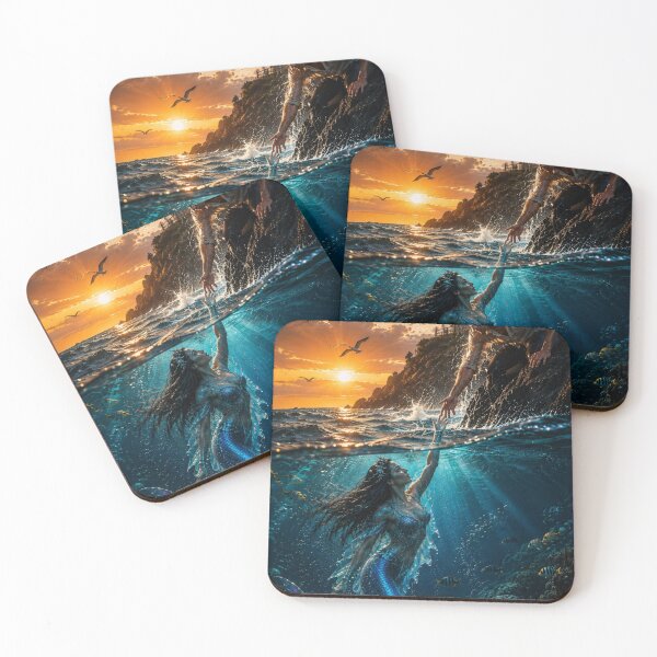 Item preview, Mermaid Rescue at Sunset – Epic Lighthouse Ocean Fantasy Art designed and sold by Bhaskar Digital Art.