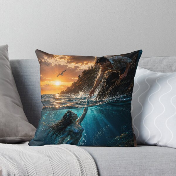 Item preview, Mermaid Rescue at Sunset – Epic Lighthouse Ocean Fantasy Art designed and sold by Bhaskar Digital Art.
