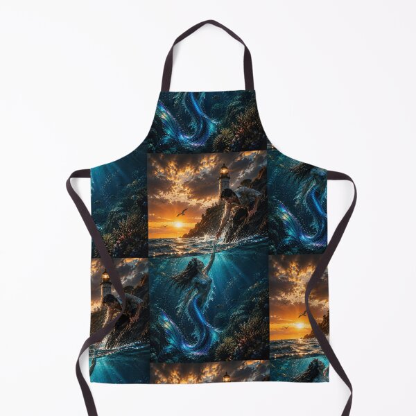 Item preview, Mermaid Rescue at Sunset – Epic Lighthouse Ocean Fantasy Art designed and sold by Bhaskar Digital Art.