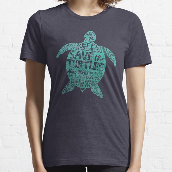 Save the Turtles - Silhouette Words Essential T-Shirt