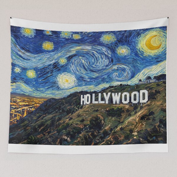 Item preview, Hollywood Sign Starry Night Historical Landscape designed and sold by Bad-Decisions-Designs.