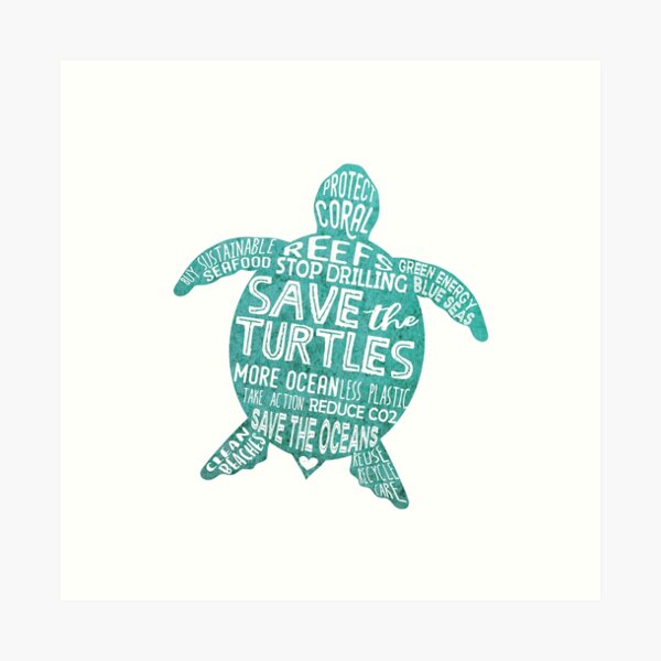Save the Turtles - Silhouette Words Art Print