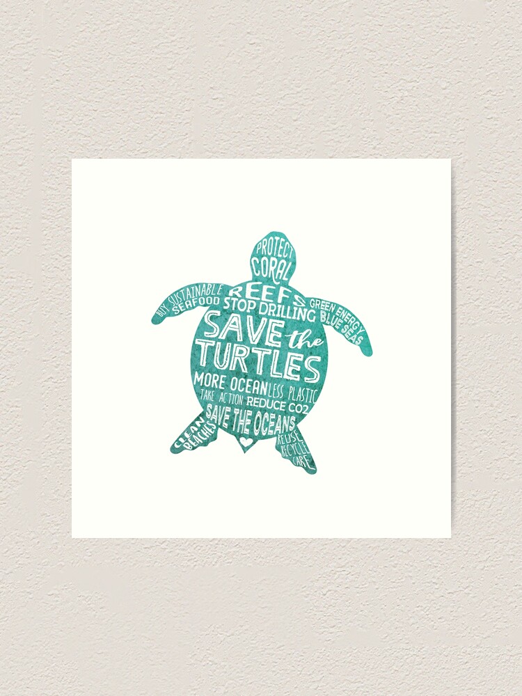 Alternate view of Save the Turtles - Silhouette Words Art Print