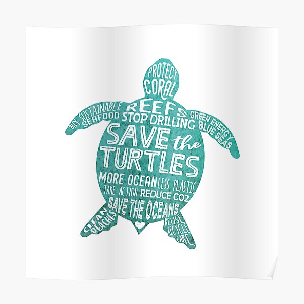 Save the Turtles - Silhouette Words Poster