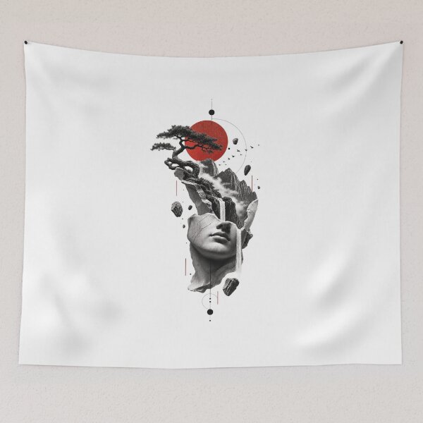 Item preview, Surreal Bonsai Mountain — Japanese Zen Nature Statue Collage designed and sold by mari0n980.