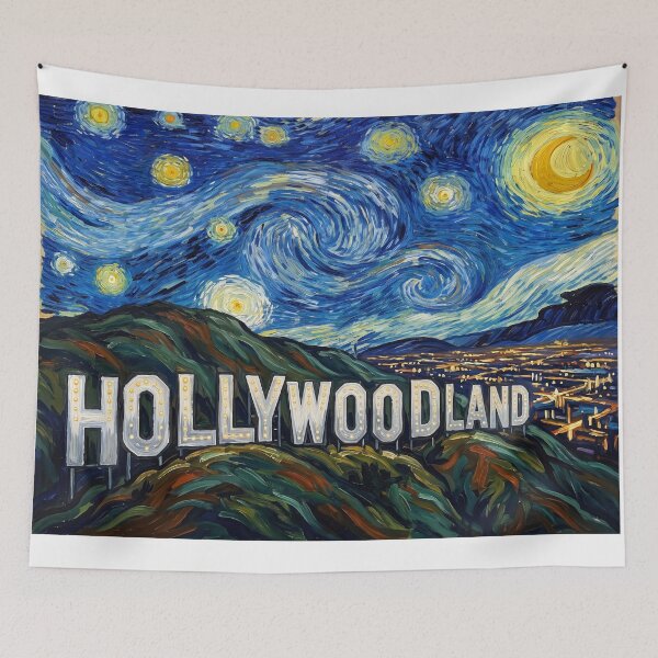 Item preview, Hollywoodland Sign Starry Night Historical Landscape designed and sold by Bad-Decisions-Designs.