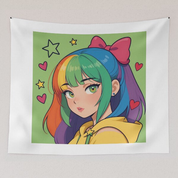 Item preview, Rainbow Hair Anime Girl Colorful Kawaii Pop Art Portrait designed and sold by Killington.