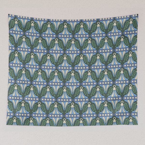 Item preview, Festive Sky Blue Sage Ornament Damask Forest Pattern designed and sold by DColourMuse.