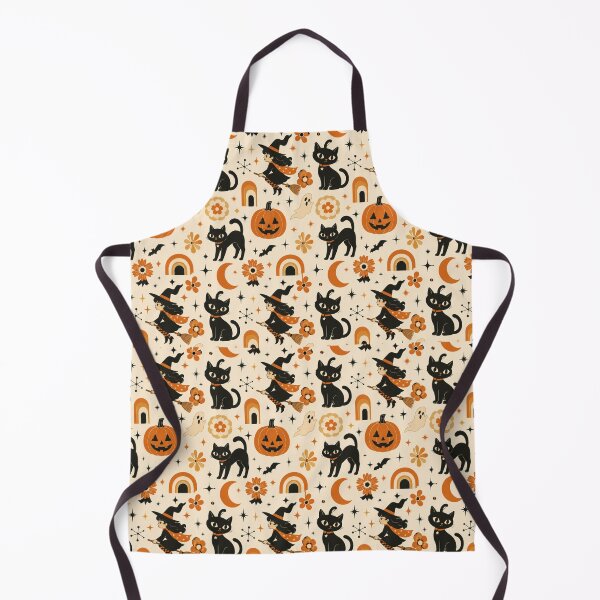 Item preview, Cute Vintage Halloween Witch and Black Cat Seamless Pattern designed and sold by Patternpulseee.
