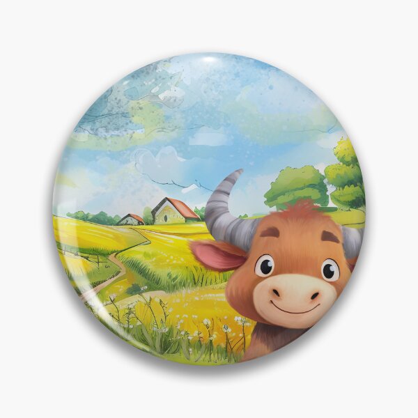 Item preview, Cute Fluffy Calf in Summer Meadow Watercolor Kids Illustration designed and sold by ARTZDIG.