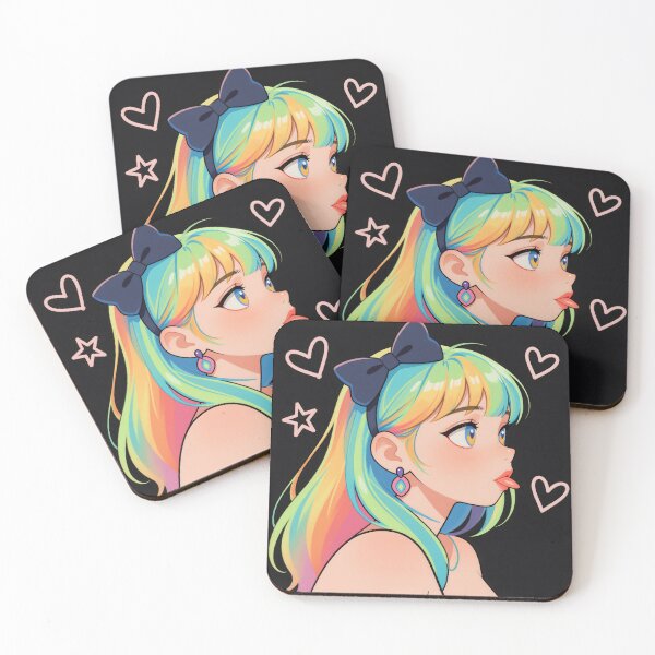 Item preview, Rainbow Hair Anime Girl Poking Her Tongue Out Kawaii Pop Art Portrait designed and sold by Killington.