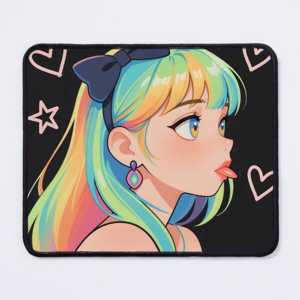 Item preview, Rainbow Hair Anime Girl Poking Her Tongue Out Kawaii Pop Art Portrait designed and sold by Killington.