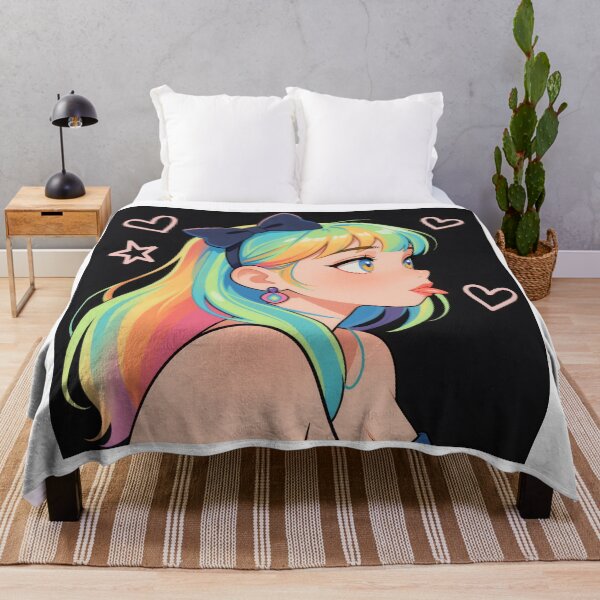 Item preview, Rainbow Hair Anime Girl Poking Her Tongue Out Kawaii Pop Art Portrait designed and sold by Killington.