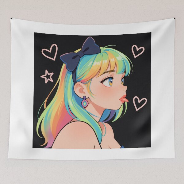 Item preview, Rainbow Hair Anime Girl Poking Her Tongue Out Kawaii Pop Art Portrait designed and sold by Killington.
