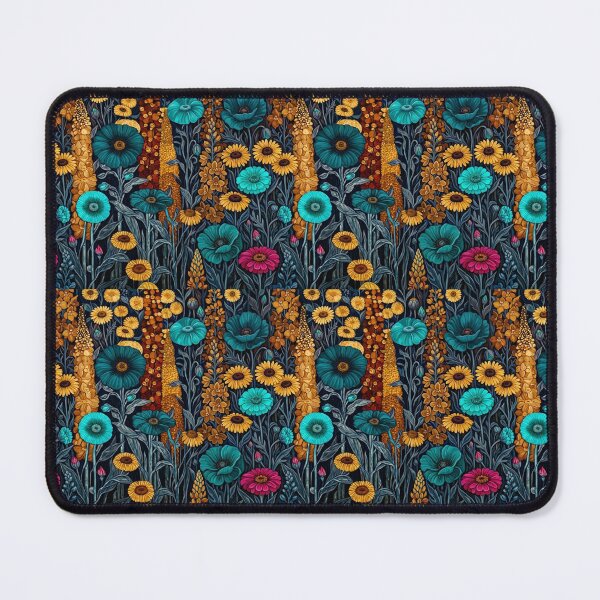 Item preview, Vibrant Teal and Gold Gothic Floral Botanical Illustration on Dark Background designed and sold by Freedom Line Studio.