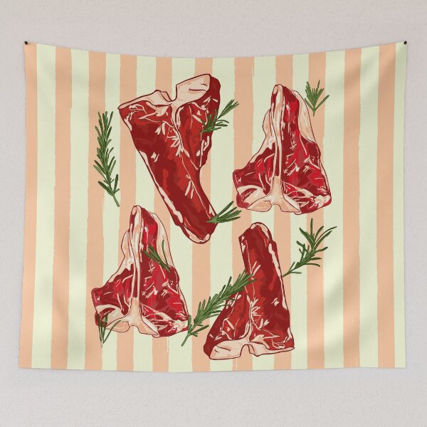 Item preview, T-Bone Steak Rosemary Retro Striped Food Aesthetic designed and sold by MaiZephyr.