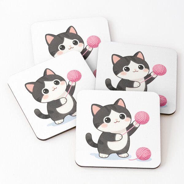 Item preview, Cute Kawaii Tuxedo Cat Playing with Yarn designed and sold by tobbyasz.