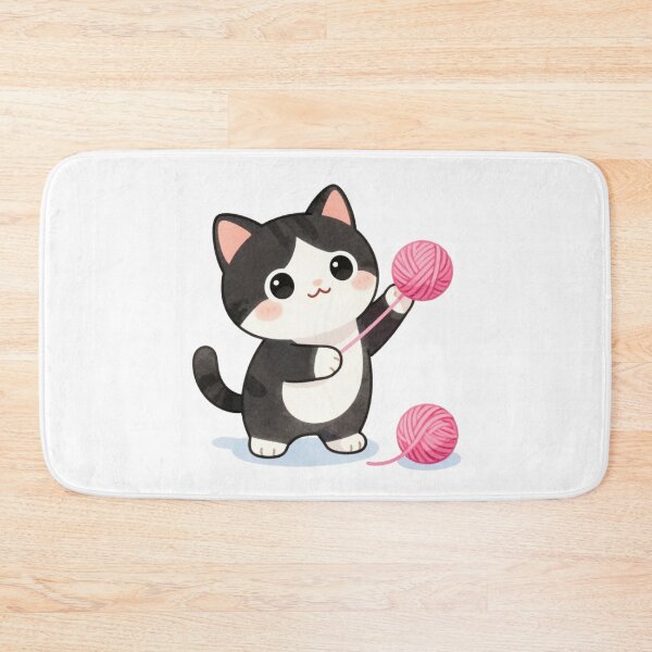 Artikelvorschau, Niedliche Kawaii-Tuxedo-Katze spielt mit Garn entworfen und verkauft von tobbyasz.