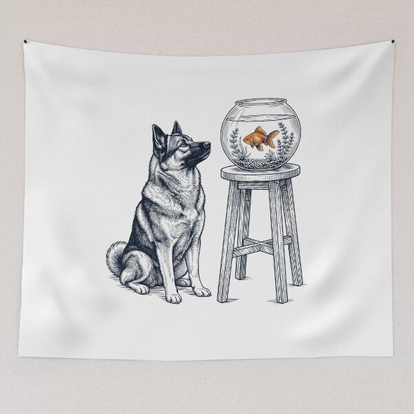 Item preview, Vintage Norwegian Elkhound with Goldfish Dog Lover designed and sold by dian-rody-crest.