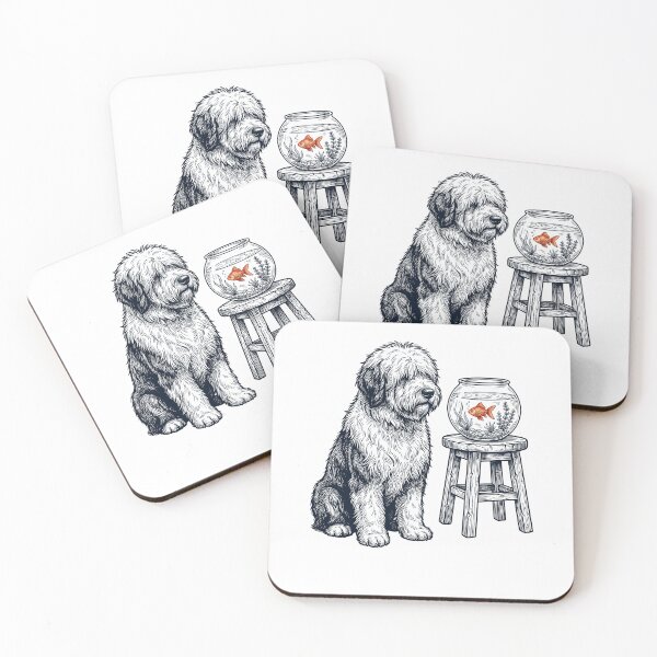 Item preview, Vintage Old English Sheepdog with Goldfish Dog Lover designed and sold by dian-rody-crest.