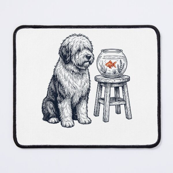Item preview, Vintage Old English Sheepdog with Goldfish Dog Lover designed and sold by dian-rody-crest.