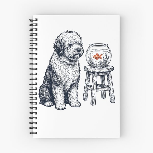 Artikelvorschau, Vintage Old English Sheepdog mit Goldfisch für Hundeliebhaber entworfen und verkauft von dian-rody-crest.